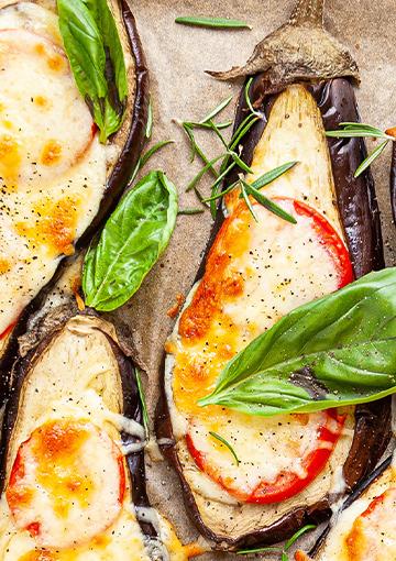 Aubergine and Cheese Pizza with Basil
