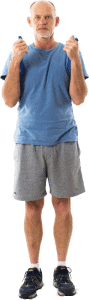 man using theraband with arms by shoulder